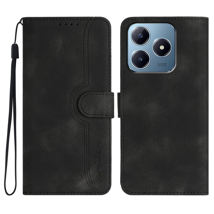 YX0030 For Realme C63 4G Case Smile Imprinted Leather Phone Cover Magnetic Clasp -  Black