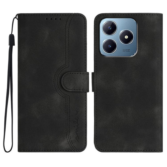 YX0030 For Realme C63 4G Case Smile Imprinted Leather Phone Cover Magnetic Clasp -  Black