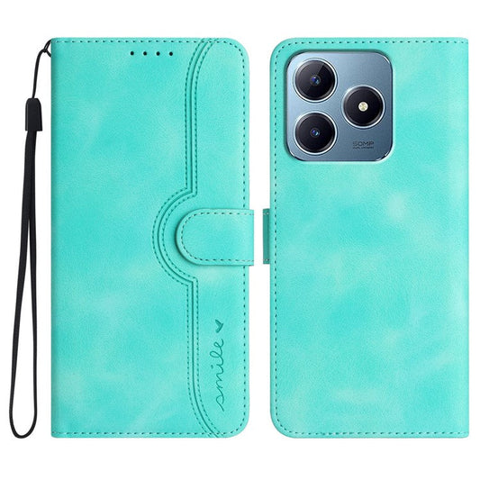 YX0030 For Realme C63 4G Case Smile Imprinted Leather Phone Cover Magnetic Clasp -  Baby Blue