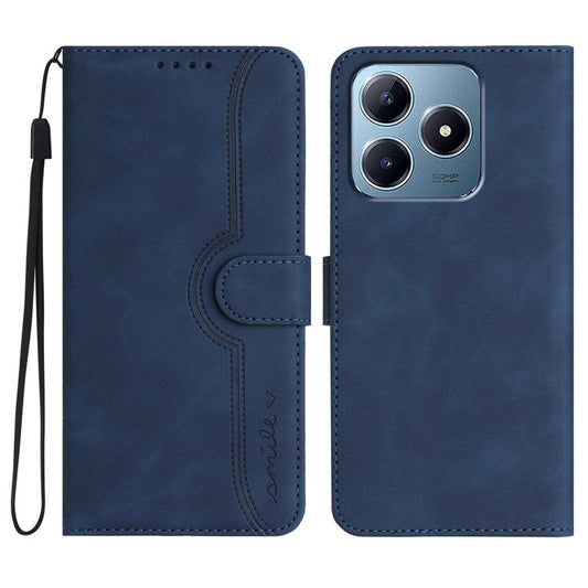 YX0030 For Realme C63 4G Case Smile Imprinted Leather Phone Cover Magnetic Clasp -  Sapphire