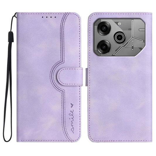 YX0030 For TECNO Pova 6 5G / Pova 6 Pro 5G Case Leather Phone Cover Smile Letter - Light Purple
