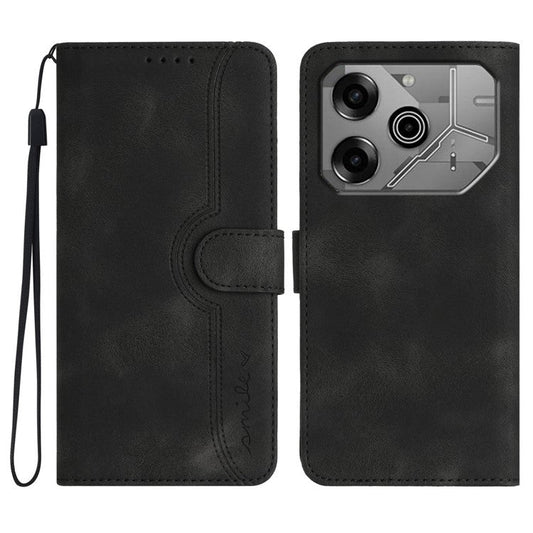 YX0030 For TECNO Pova 6 5G / Pova 6 Pro 5G Case Leather Phone Cover Smile Letter - Black