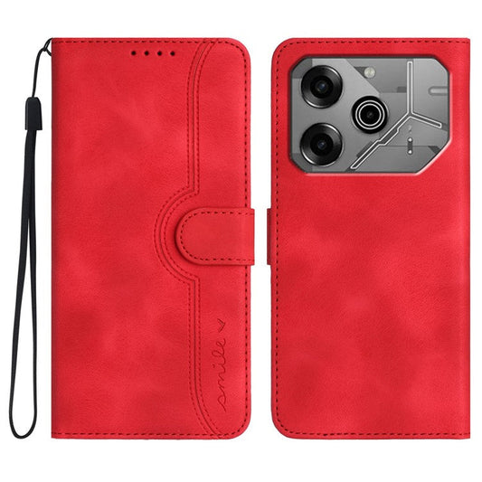 YX0030 For TECNO Pova 6 5G / Pova 6 Pro 5G Case Leather Phone Cover Smile Letter - Red