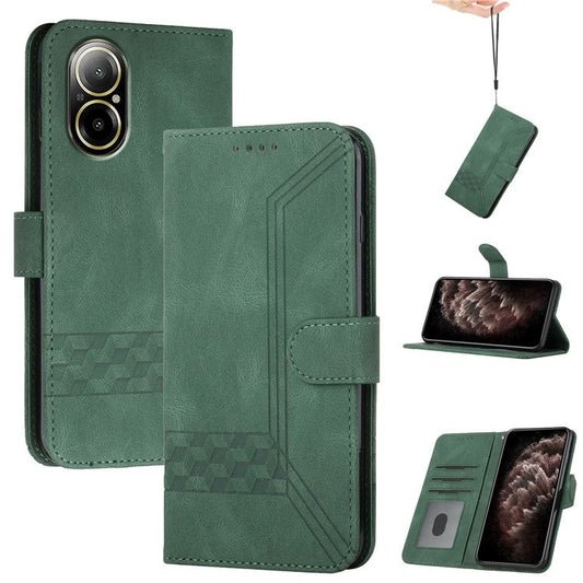 YX0010 Series for Realme C67 4G Case with Wrist Strap Leather Phone Cover - Blackish Green