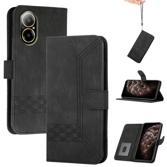YX0010 Series for Realme C67 4G Case with Wrist Strap Leather Phone Cover - Black
