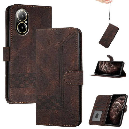 YX0010 Series for Realme C67 4G Case with Wrist Strap Leather Phone Cover - Coffee