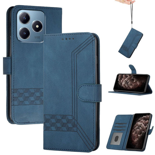 YX0010 Series for Realme C63 4G Wallet Case Rhombus Lines Leather Phone Cover - Sapphire