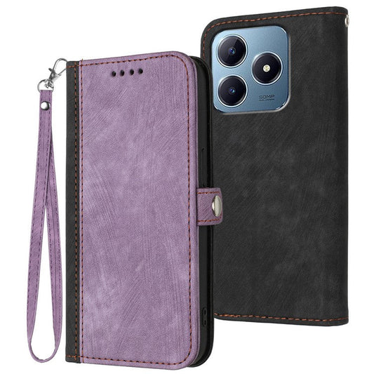 YX0020 For Realme C63 4G Case Leather Phone Cover Wallet Card Slots - Purple
