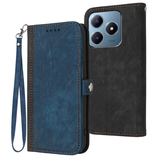 YX0020 For Realme C63 4G Case Leather Phone Cover Wallet Card Slots - Sapphire
