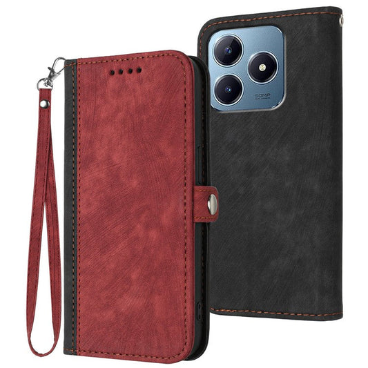 YX0020 For Realme C63 4G Case Leather Phone Cover Wallet Card Slots - Red
