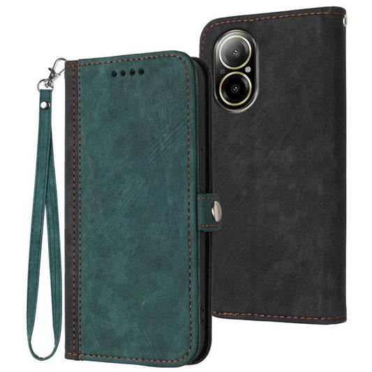 YX0020 For Realme C67 4G Case Wallet Skin-touch PU Leather Stand Phone Cover - Blackish Green