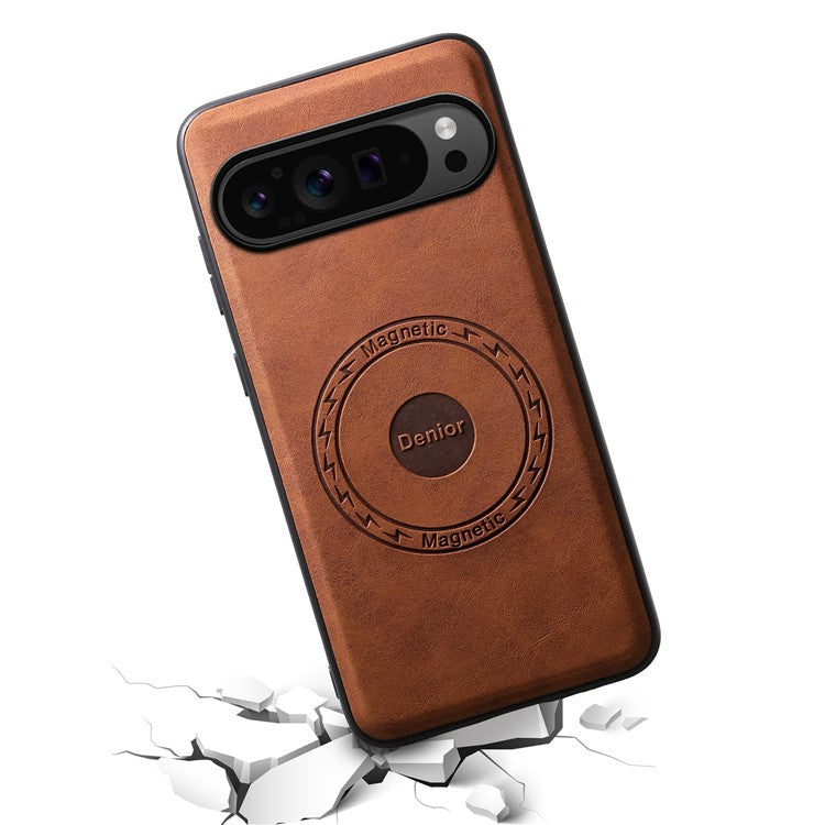 DENIOR D14 For Google Pixel 9 Pro / Pixel 9 Magnetic Case 2 in 1 Detachable Card Holder PC+TPU Phone Cover - Brown