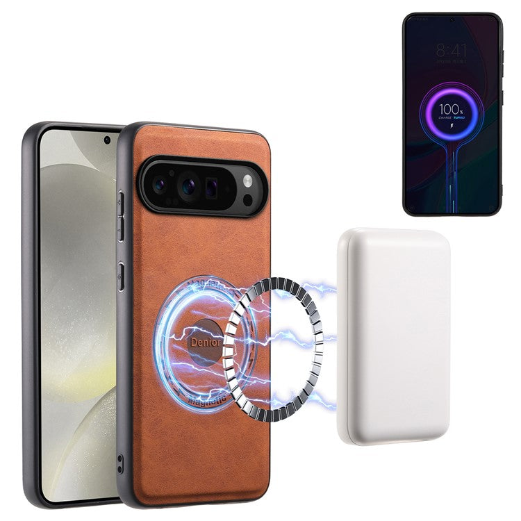 DENIOR D14 For Google Pixel 9 Pro / Pixel 9 Magnetic Case 2 in 1 Detachable Card Holder PC+TPU Phone Cover - Brown