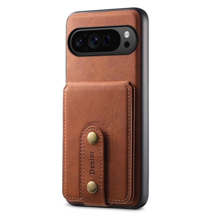 DENIOR D14 For Google Pixel 9 Pro / Pixel 9 Magnetic Case 2 in 1 Detachable Card Holder PC+TPU Phone Cover - Brown