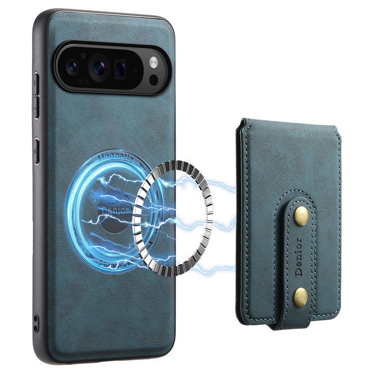 DENIOR D14 For Google Pixel 9 Pro / Pixel 9 Magnetic Case 2 in 1 Detachable Card Holder PC+TPU Phone Cover - Blue