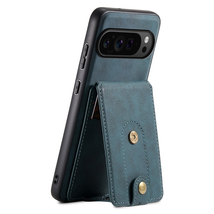 DENIOR D14 For Google Pixel 9 Pro / Pixel 9 Magnetic Case 2 in 1 Detachable Card Holder PC+TPU Phone Cover - Blue