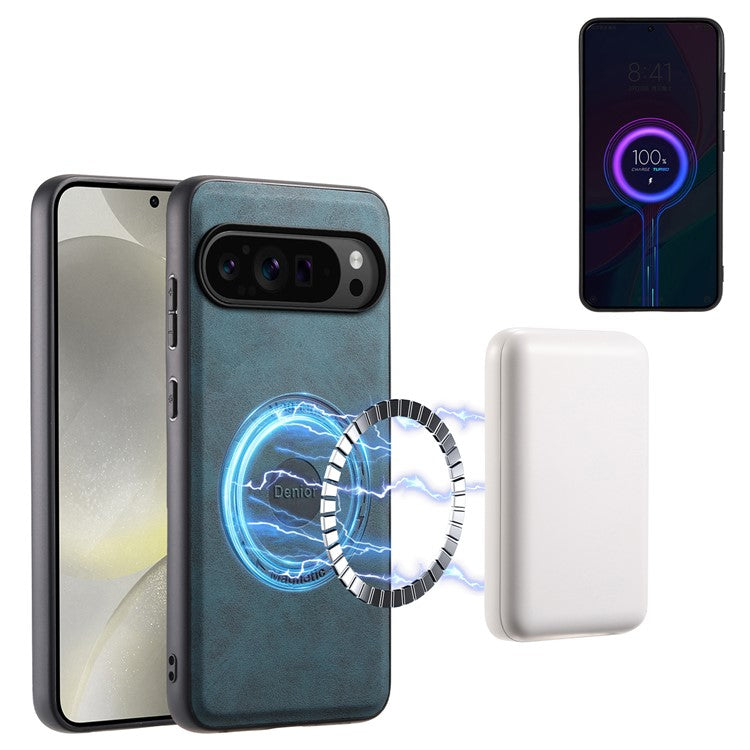 DENIOR D14 For Google Pixel 9 Pro / Pixel 9 Magnetic Case 2 in 1 Detachable Card Holder PC+TPU Phone Cover - Blue
