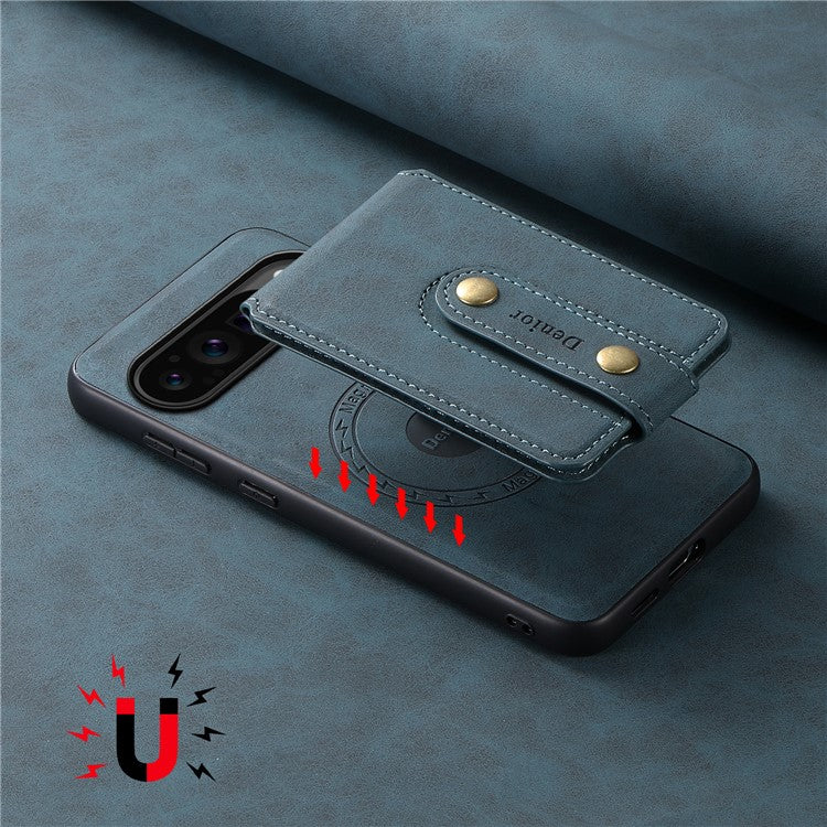 DENIOR D14 For Google Pixel 9 Pro / Pixel 9 Magnetic Case 2 in 1 Detachable Card Holder PC+TPU Phone Cover - Blue