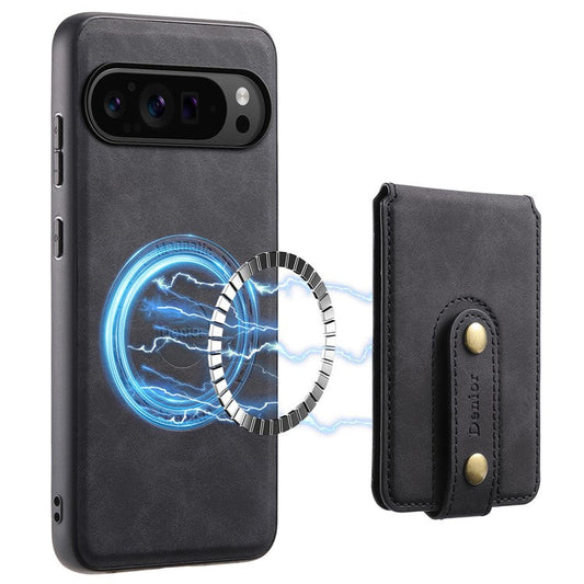 DENIOR D14 For Google Pixel 9 Pro / Pixel 9 Magnetic Case 2 in 1 Detachable Card Holder PC+TPU Phone Cover - Black