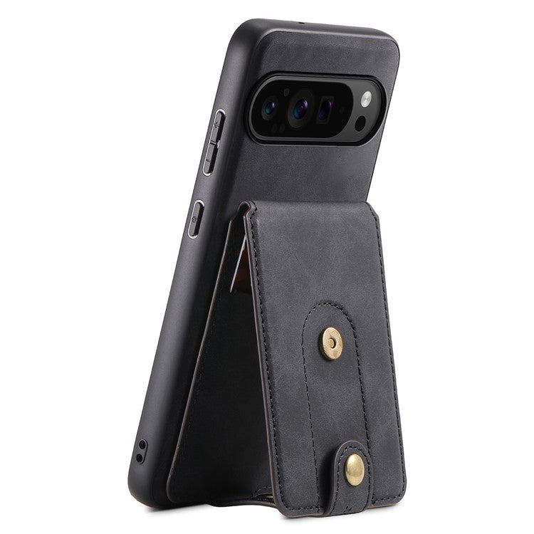 DENIOR D14 For Google Pixel 9 Pro / Pixel 9 Magnetic Case 2 in 1 Detachable Card Holder PC+TPU Phone Cover - Black