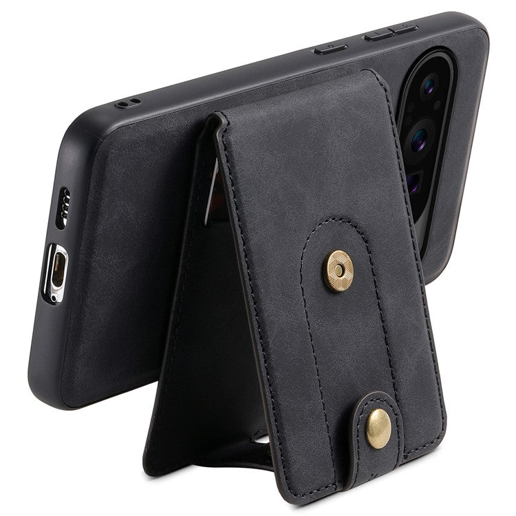 DENIOR D14 For Google Pixel 9 Pro / Pixel 9 Magnetic Case 2 in 1 Detachable Card Holder PC+TPU Phone Cover - Black