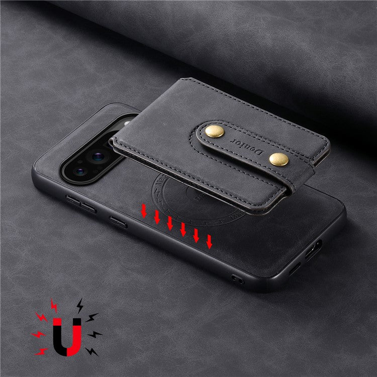 DENIOR D14 For Google Pixel 9 Pro / Pixel 9 Magnetic Case 2 in 1 Detachable Card Holder PC+TPU Phone Cover - Black