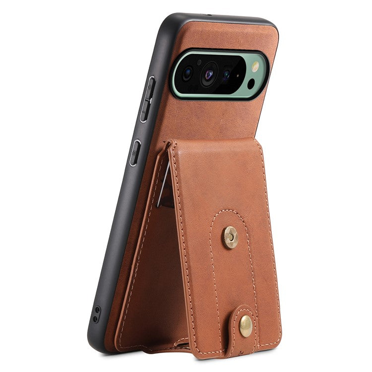 DENIOR D14 For Google Pixel 9 / 9 Pro Case Compatible with MagSafe Kickstand Card Slots Phone Cover - Brown