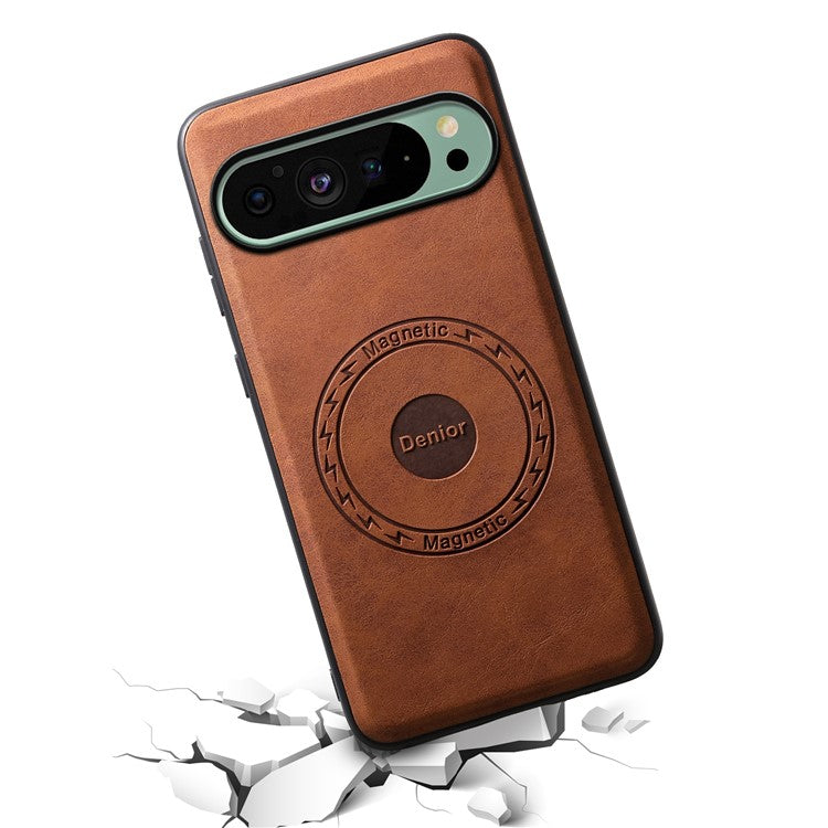 DENIOR D14 For Google Pixel 9 / 9 Pro Case Compatible with MagSafe Kickstand Card Slots Phone Cover - Brown