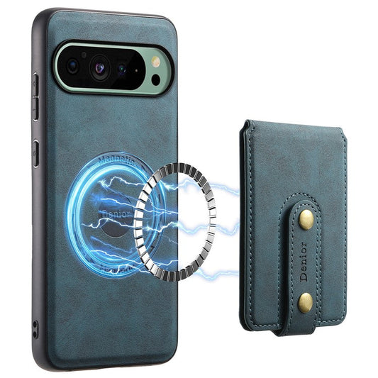 DENIOR D14 For Google Pixel 9 / 9 Pro Case Compatible with MagSafe Kickstand Card Slots Phone Cover - Blue