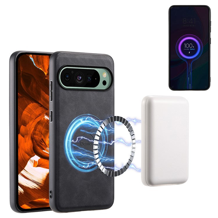 DENIOR D14 For Google Pixel 9 / 9 Pro Case Compatible with MagSafe Kickstand Card Slots Phone Cover - Black