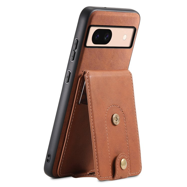 DENIOR D14 For Google Pixel 8a Kickstand Case Card Holder Phone Cover Compatible with MagSafe - Brown