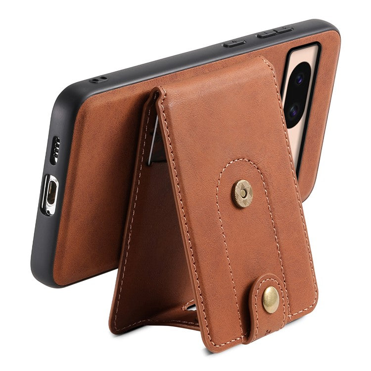 DENIOR D14 For Google Pixel 8a Kickstand Case Card Holder Phone Cover Compatible with MagSafe - Brown