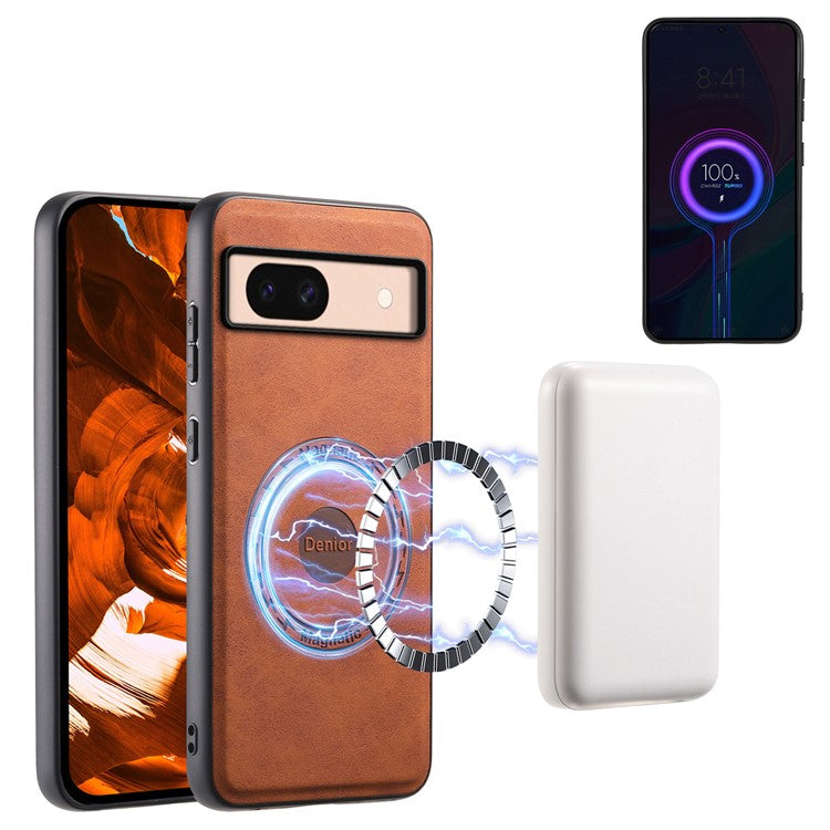 DENIOR D14 For Google Pixel 8a Kickstand Case Card Holder Phone Cover Compatible with MagSafe - Brown