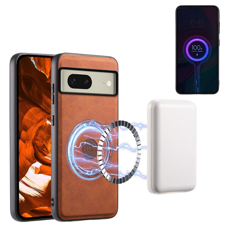 DENIOR D14 For Google Pixel 8 Case 2 in 1 Detachable PU+PC+TPU Magnetic Phone Cover - Brown
