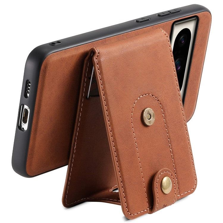 DENIOR D14 For Google Pixel 8 Pro Magnetic Case Card Bag Hybrid PC+TPU Phone Cover - Brown