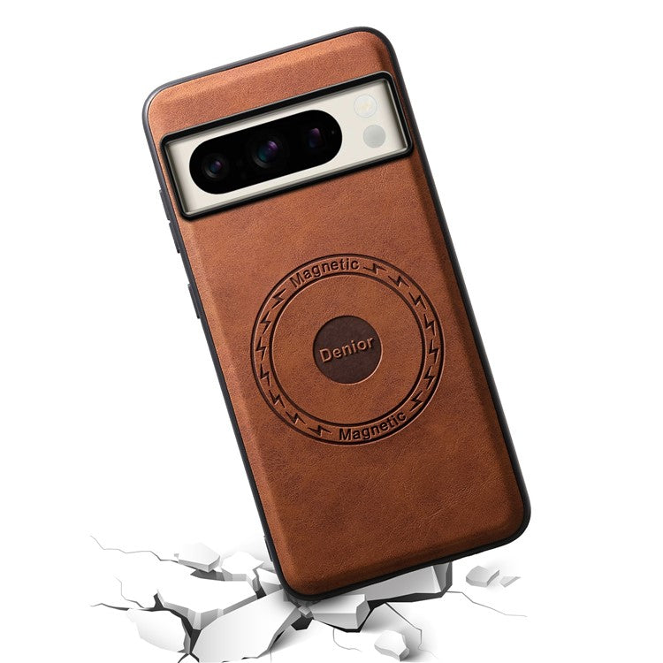 DENIOR D14 For Google Pixel 8 Pro Magnetic Case Card Bag Hybrid PC+TPU Phone Cover - Brown
