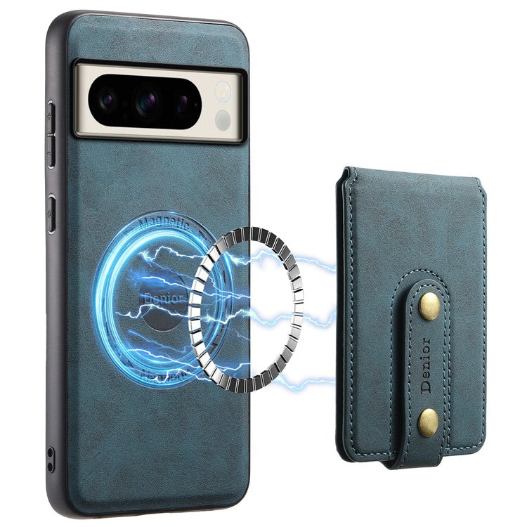 DENIOR D14 For Google Pixel 8 Pro Magnetic Case Card Bag Hybrid PC+TPU Phone Cover - Blue