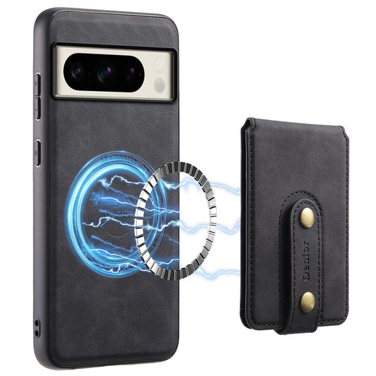 DENIOR D14 For Google Pixel 8 Pro Magnetic Case Card Bag Hybrid PC+TPU Phone Cover - Black