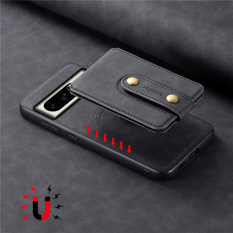 DENIOR D14 For Google Pixel 8 Pro Magnetic Case Card Bag Hybrid PC+TPU Phone Cover - Black
