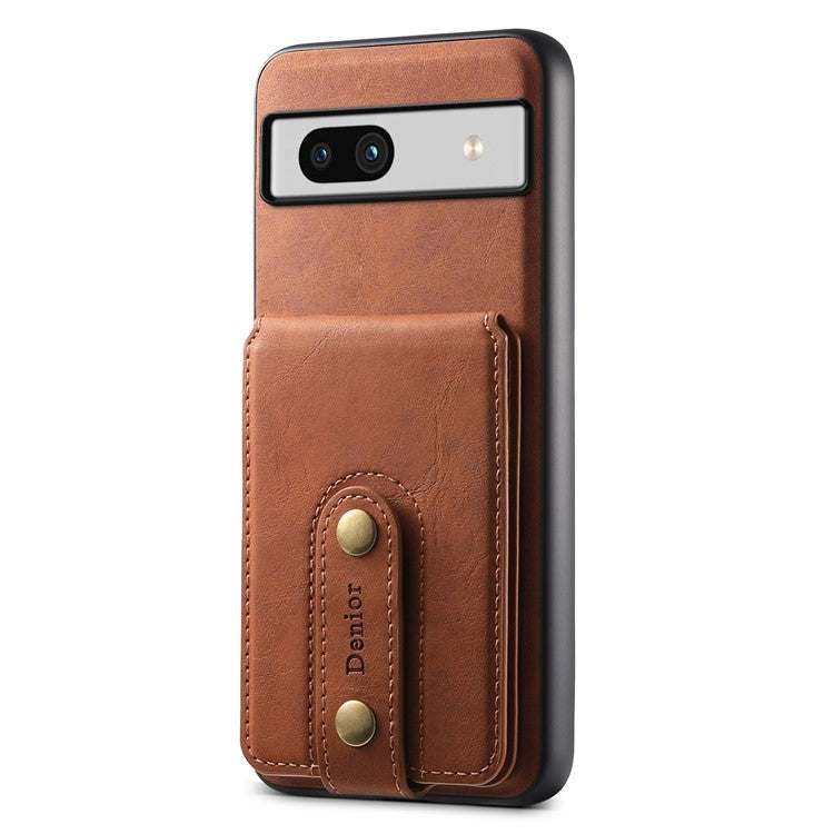 DENIOR D14 For Google Pixel 7a Magnetic Case 2 in 1 Detachable Card Bag PU+PC+TPU Phone Cover - Brown