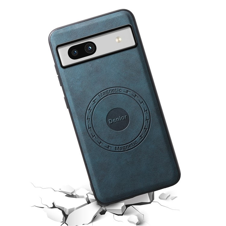 DENIOR D14 For Google Pixel 7a Magnetic Case 2 in 1 Detachable Card Bag PU+PC+TPU Phone Cover - Blue