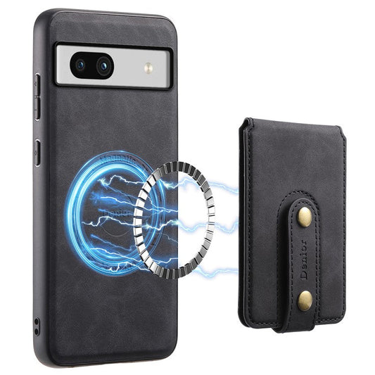 DENIOR D14 For Google Pixel 7a Magnetic Case 2 in 1 Detachable Card Bag PU+PC+TPU Phone Cover - Black