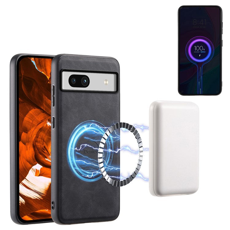 DENIOR D14 For Google Pixel 7a Magnetic Case 2 in 1 Detachable Card Bag PU+PC+TPU Phone Cover - Black