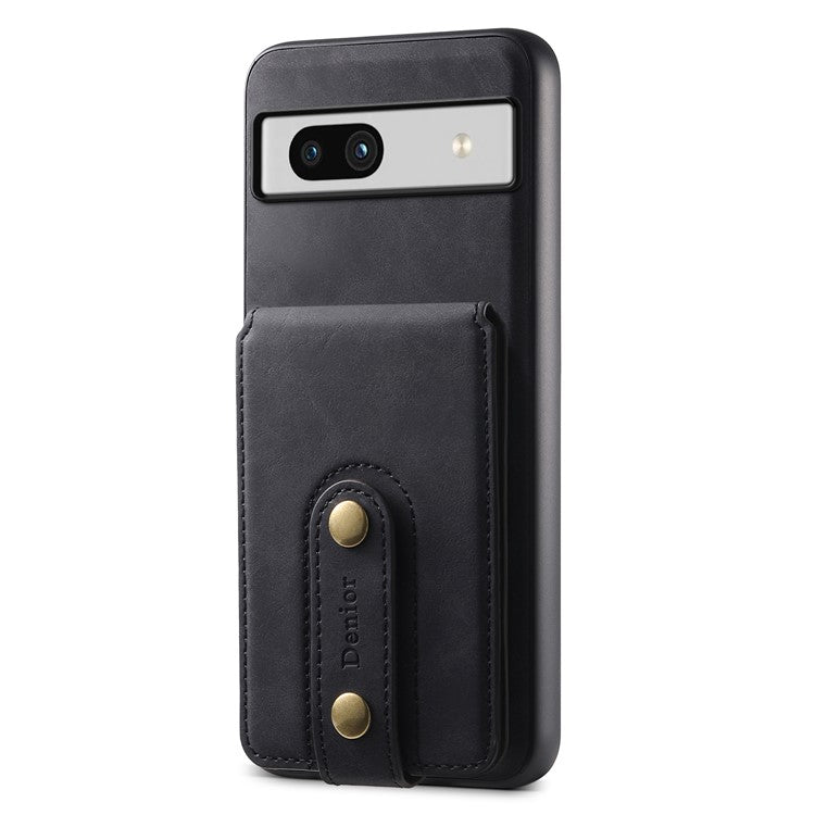 DENIOR D14 For Google Pixel 7a Magnetic Case 2 in 1 Detachable Card Bag PU+PC+TPU Phone Cover - Black