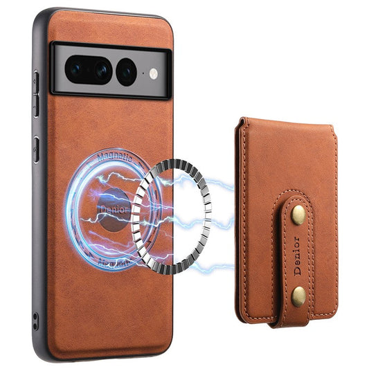 DENIOR D14 For Google Pixel 7 Pro 5G Case Compatible with MagSafe PU+PC+TPU Phone Cover - Brown