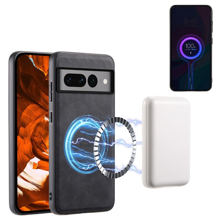 DENIOR D14 For Google Pixel 7 Pro 5G Case Compatible with MagSafe PU+PC+TPU Phone Cover - Black