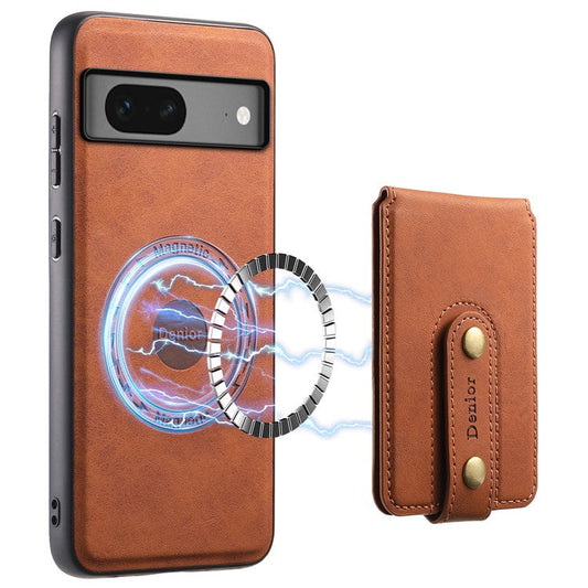 DENIOR D14 For Google Pixel 7 5G Magnetic Case 2 in 1 Detachable PU+PC+TPU Phone Cover - Brown