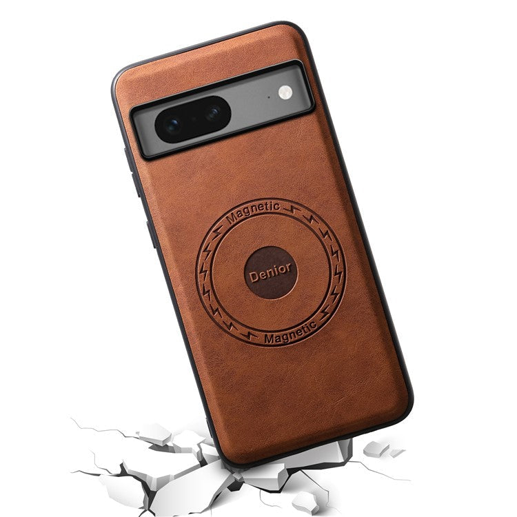 DENIOR D14 For Google Pixel 7 5G Magnetic Case 2 in 1 Detachable PU+PC+TPU Phone Cover - Brown