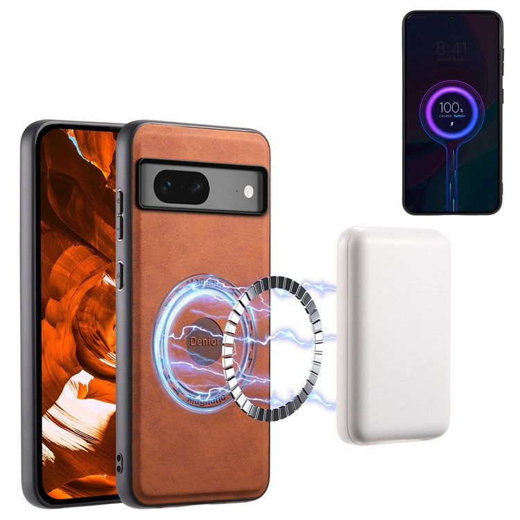 DENIOR D14 For Google Pixel 7 5G Magnetic Case 2 in 1 Detachable PU+PC+TPU Phone Cover - Brown