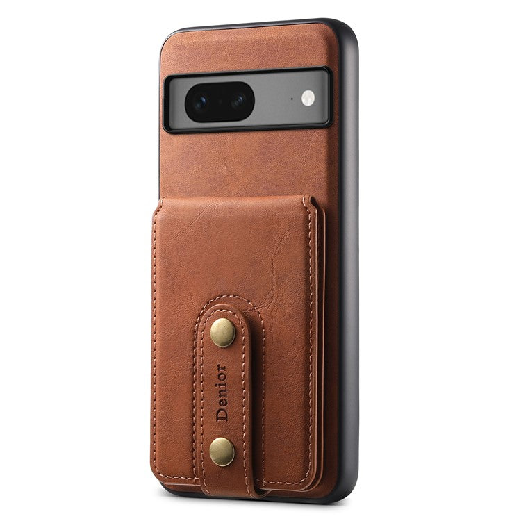 DENIOR D14 For Google Pixel 7 5G Magnetic Case 2 in 1 Detachable PU+PC+TPU Phone Cover - Brown